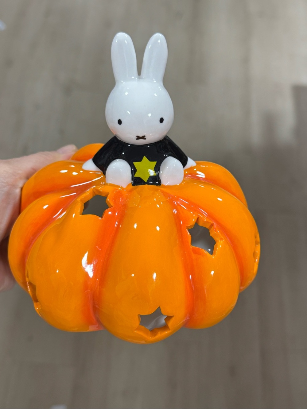 Blue Sky White Bunny on Orange Pumpkin Accent